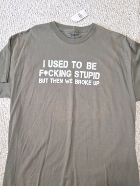 Olive Graphic Tee with Bold White Text - Men's Shirt